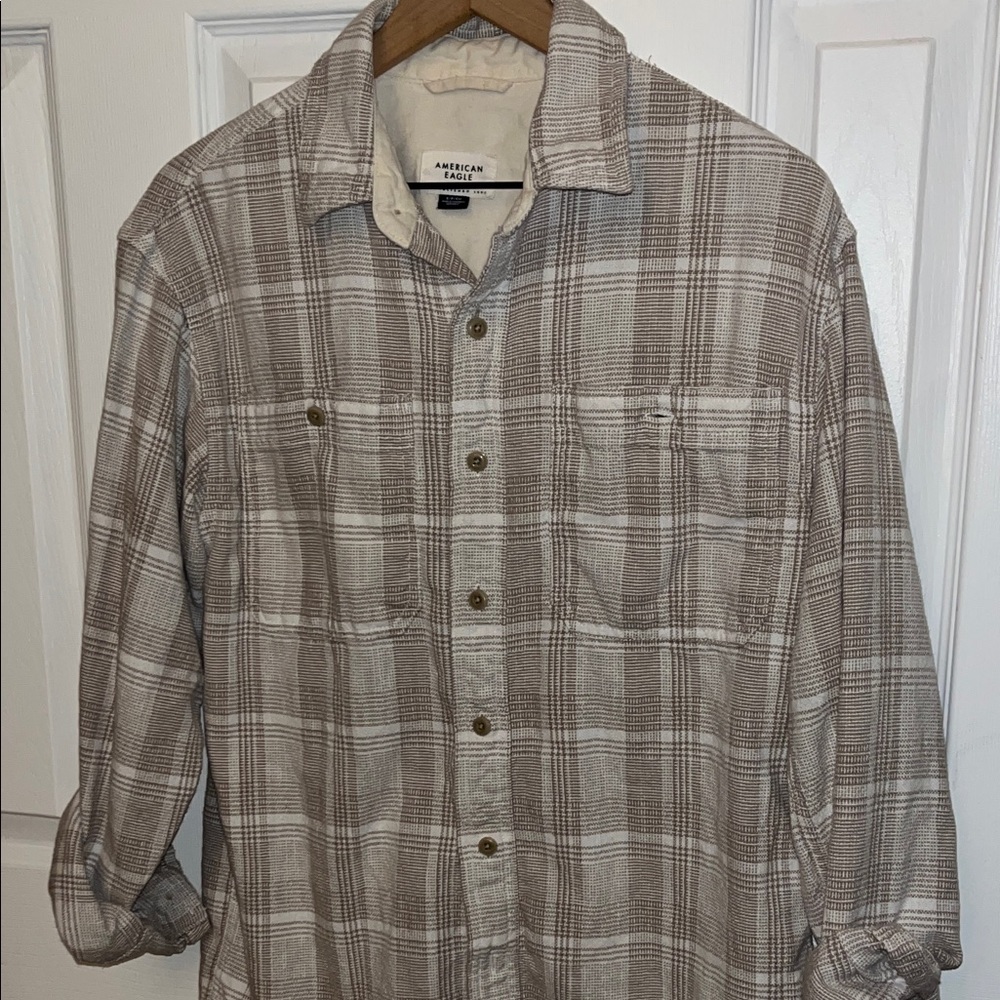 American Eagle Outfitters Tan Plaid Button-Up Shirt